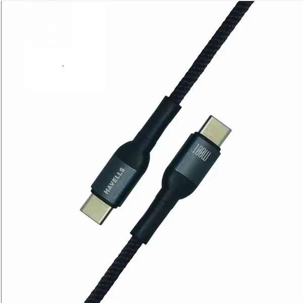 Havells 1 m USB Star Data Cable Type C to Type C Braided Design, 5 A, 100 W, AHNREHB001