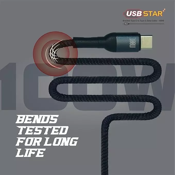 Havells 1 m USB Star Data Cable Type C to Type C Braided Design, 5 A, 100 W, AHNREHB001