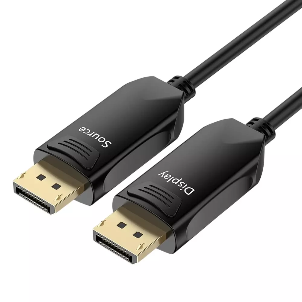 MakWorld Fiber Optic DisplayPort 1.4 Cable Zinc Alloy Shell 20 m Length 32 Gbps Data Transfer Rate Black