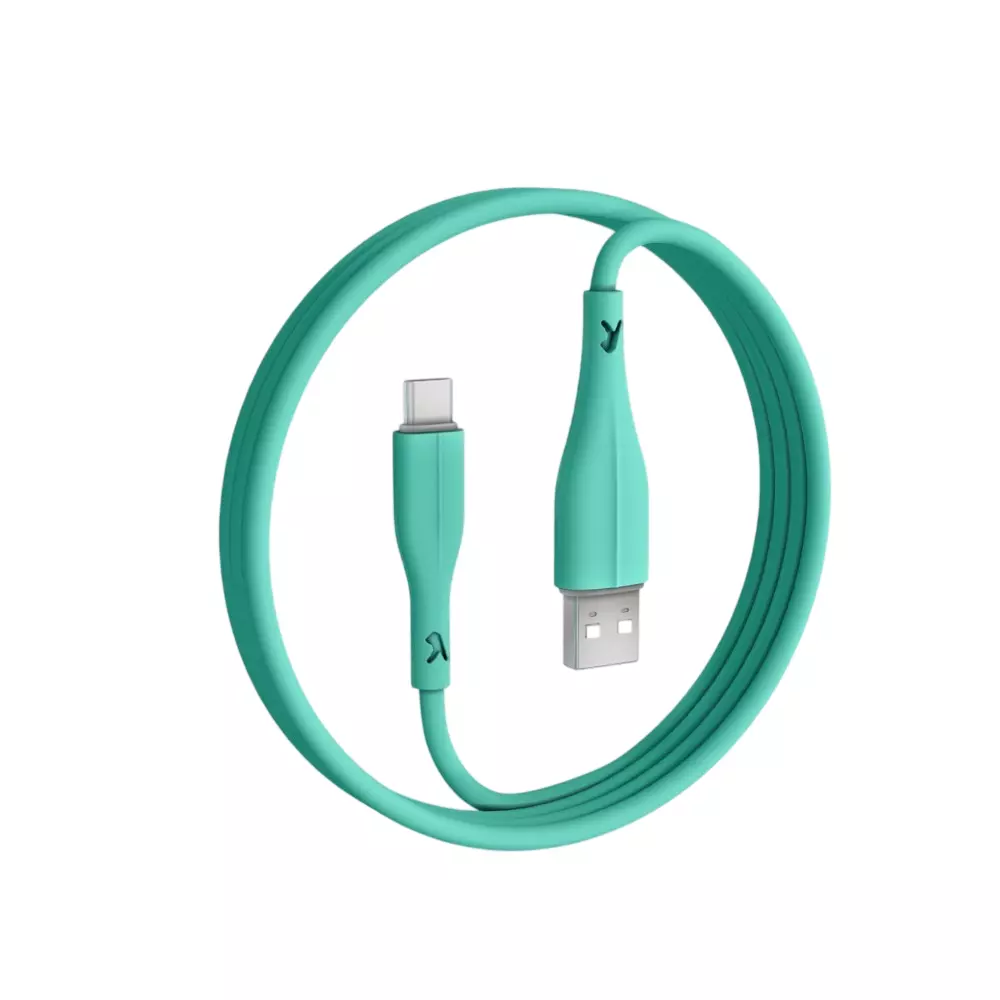 FINGERS USB-A to USB-C Cable 1 m Cable Length PVC Material 480 Mbps Transfer Speed Cyan Green Color, COL-TypeC-02