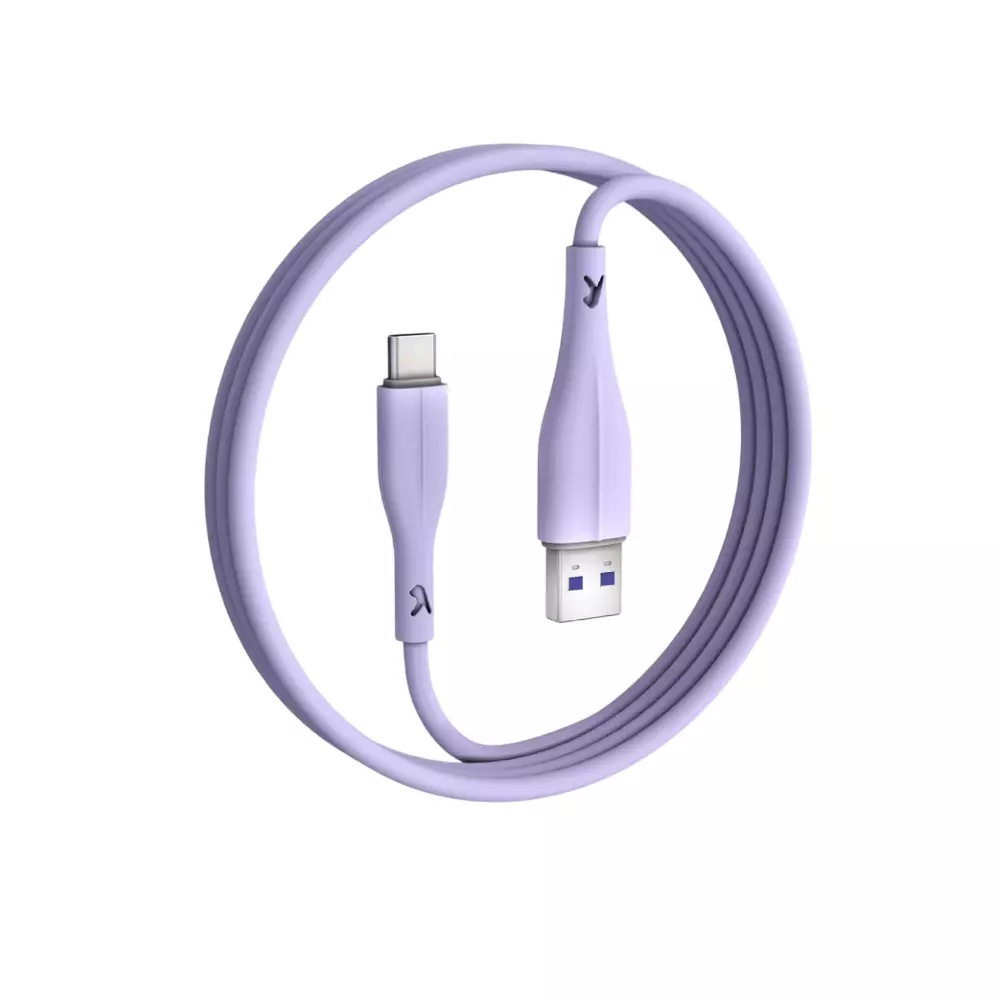 FINGERS USB-A to USB-C Cable 1 m Cable Length PVC Material 480 Mbps Transfer Speed Soft Purple Color, COL-TypeC-02