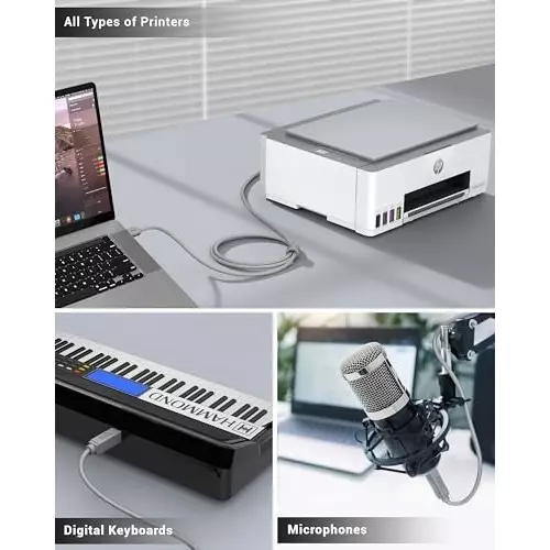 FEDUS USB 2.0 High Speed Printer Cable Scanner Cable A Male to B Male ‎Gray 3 m