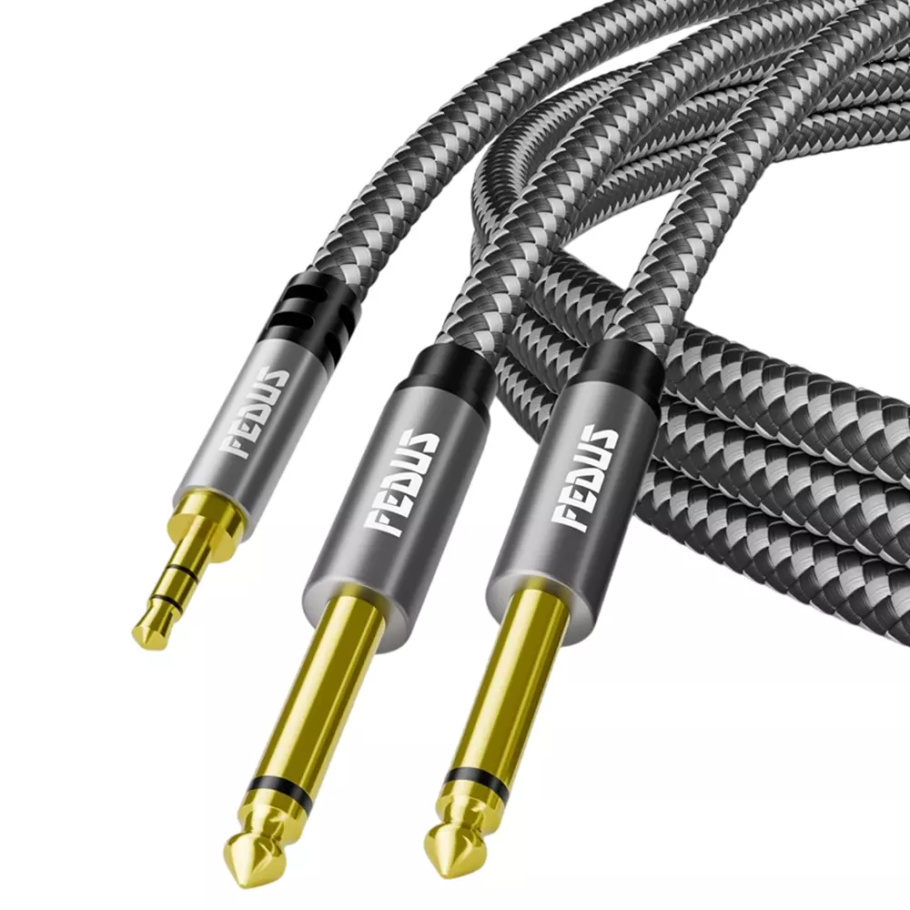 FEDUS 3.5mm TRS to Dual 6.35 mm TS Mono Stereo Y-Cable Splitter Cord 3 m