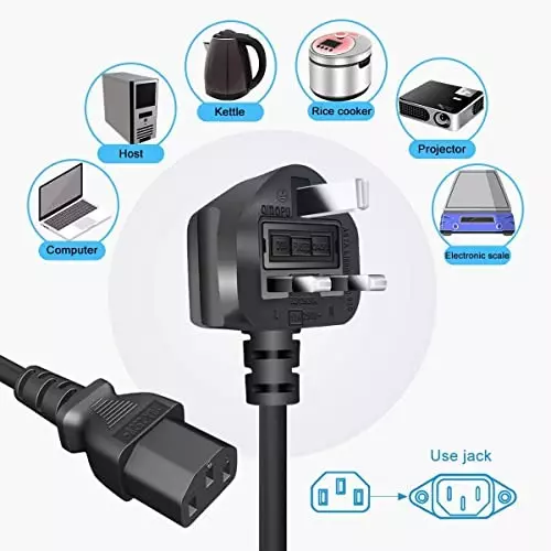 FEDUS Standard UK Laptop Power Cable with Fuse Type D Black 1.8 m