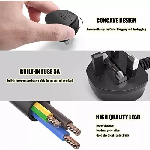 FEDUS Standard UK Laptop Power Cable with Fuse Type D Black 1.8 m