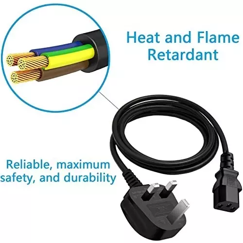 FEDUS Standard UK Laptop Power Cable with Fuse Type D Black 1.8 m