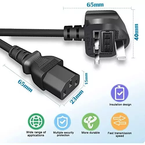 FEDUS Standard UK Laptop Power Cable with Fuse Type D Black 1.8 m