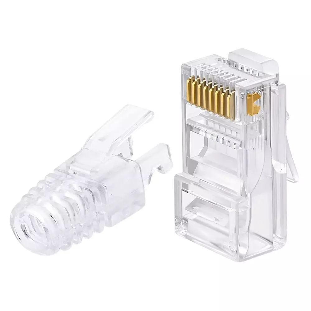 FEDUS RJ45 Cat6 Lan Connectors and Strain Relief Boots ‎Transparent for Solid or Stranded UTP Network (Pack of 100 Pcs)
