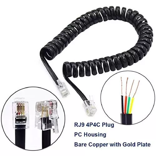 FEDUS 4P4C Spring Telephone Handset Cable Black 2 m (Pack of 2 Pcs)