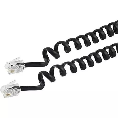 FEDUS 4P4C Spring Telephone Handset Cable Black 2 m (Pack of 2 Pcs)