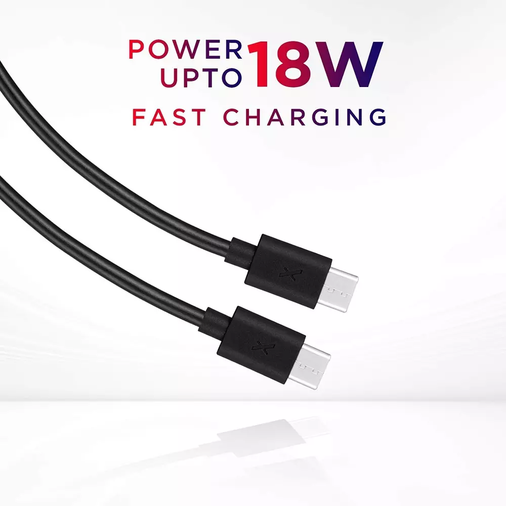 Flix Beetel USB Type C to Type C Cable 18 W 480 Mbps Data Transfer Rate 1.2 m Cable Length Black, XCD-C201