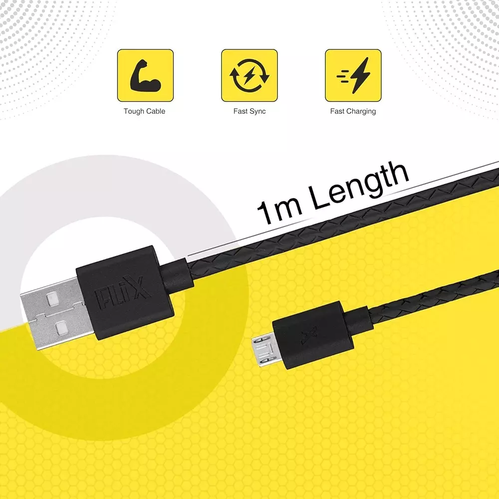 Flix Beetel USB to Micro USB Cable 480 Mbps Data Transfer Rate 1 m Cable Length Black, XCD-M102