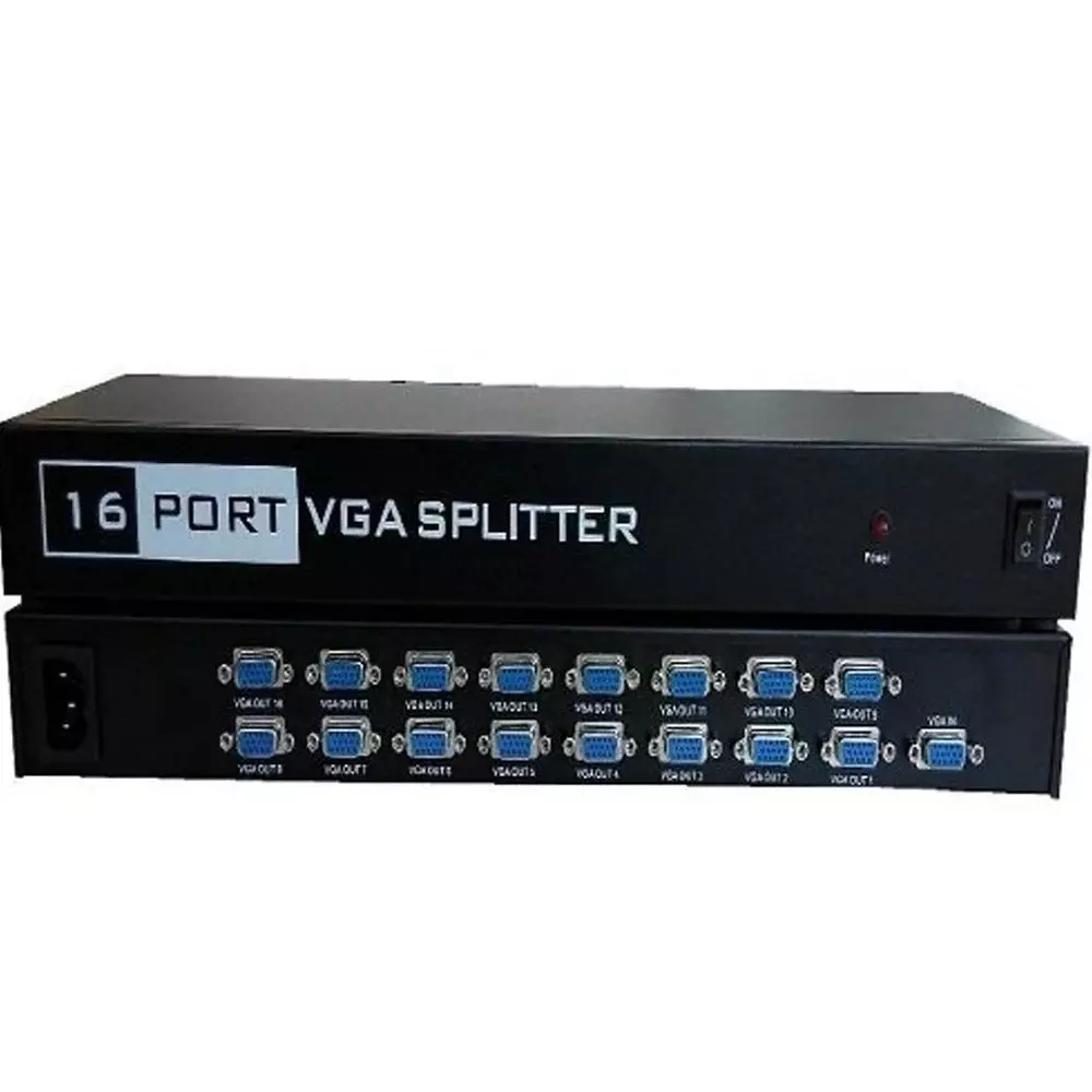 Techut VGA Splitter 16-in-1 1920x1440 Pixels Upto 45 m Transmission Distance, Black