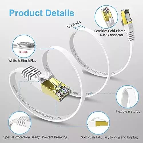 FEDUS Flat RJ45 Cat7 Ethernet Cable White 40 m