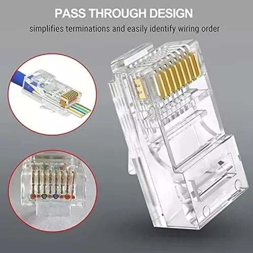 FEDUS Cat5, Cat5e, Cat6 8P8C RJ45 Connector ‎Gold (Pack of 10 Pcs)