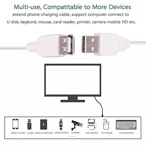 FEDUS 2.0 USB Extension Cable Male to Female White 3 m