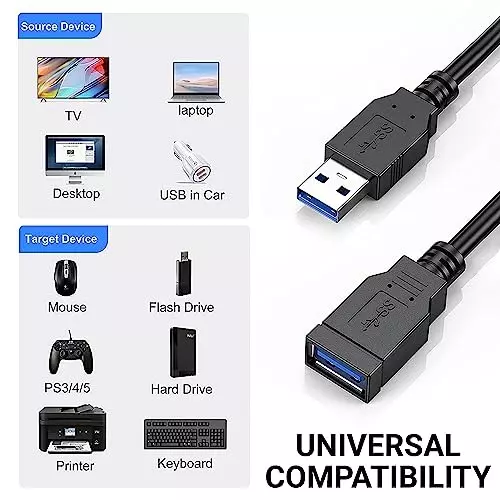 FEDUS 2.0 USB Extension Cable Male to Female Black 3 m