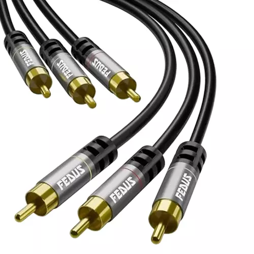 FEDUS 3RCA Male to 3RCA Male Double Shielded Cable Black 10 m