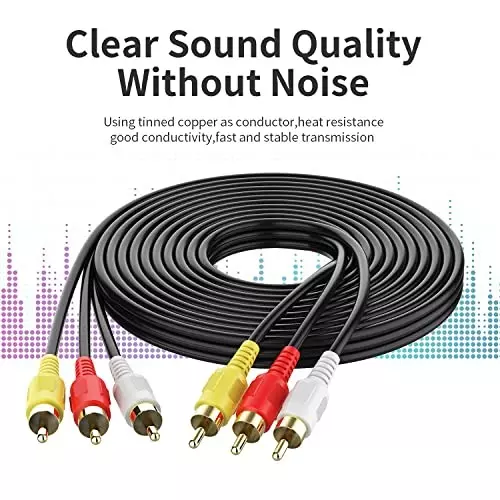 FEDUS 3RCA Male to 3RCA Male Double Shielded Cable Red, Yellow, White 5 m
