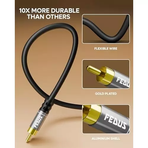 FEDUS RCA to RCA Cable Double Shielded Grey 10 m