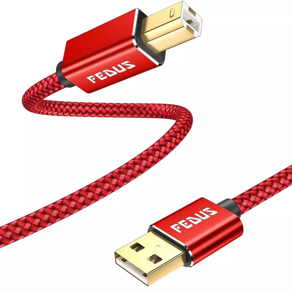 FEDUS USB A to Male To USB B 2.0 Cable ‎Red Gold Plated 3 m