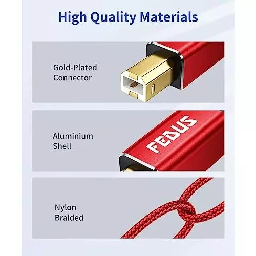 FEDUS USB A to Male To USB B 2.0 Cable ‎Red Gold Plated 3 m