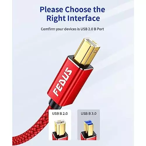 FEDUS USB A to Male To USB B 2.0 Cable ‎Red Gold Plated 3 m