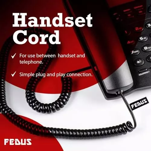 FEDUS 4P4C Spring Telephone Handset Cable Black 2 m (Pack of 3 Pcs)