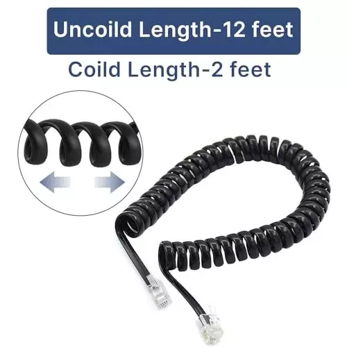 FEDUS 4P4C Spring Telephone Handset Cable Black 2 m (Pack of 3 Pcs)