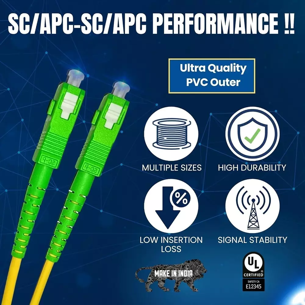 LOTA Fiber Optic Cable High-Speed Single Mode SC/APC to SC/APC Simplex Connector Yellow & Green 2 m, ‎MST-3084-LT