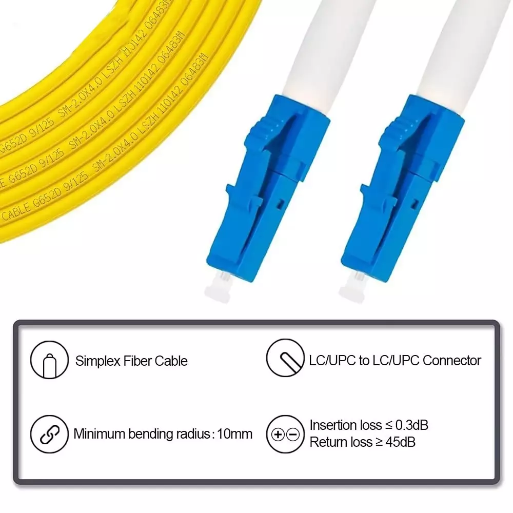LOTA Fiber Optic Cable High-Speed Single Mode LC/UPC to LC/UPC Simplex Connector Yellow & Blue 20 m, ‎MST-3102-LT