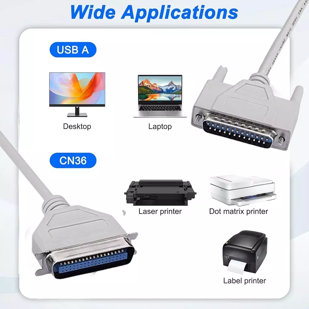 LOTA LPT Parallel Printer Cable 36-Pin Connector White 5 m for Dot Matrix & Legacy Inkjet Printers, ‎MST-1414-LT