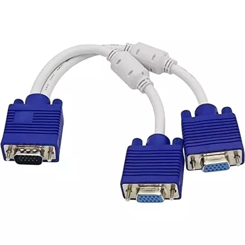 LOTA VGA Splitter Cable 1 Male to 2 Female 15-Pin Dual Display Support White & Blue, MST-1495-LT