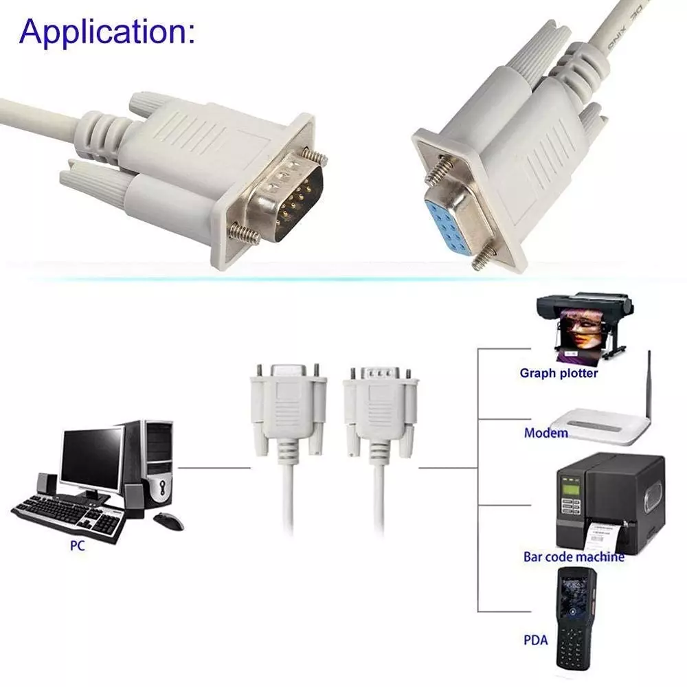 LOTA DB9 RS232 Serial Extension Cable 9-Pin Male to 9-Pin Female Grey 1.5 m, MST-1242-LT