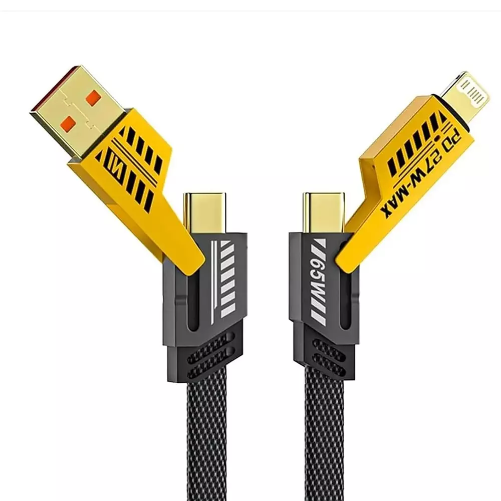 LOTA 4-in-1 Universal Multi Charging Cable Super Fast 65 W Durable & Tangle-Free, Yellow & Black