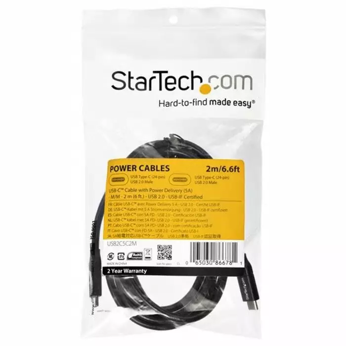 StarTech.com Male USB-C to Male USB-C Cable 480 Mbps USB 2.0 2m, USB2C5C2M