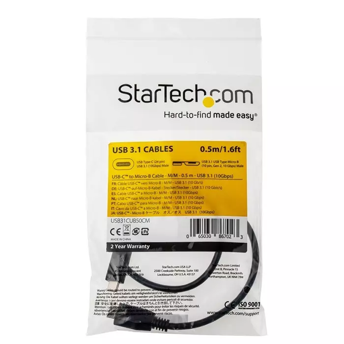 StarTech.com Male USB-C to Male Micro USB B Cable 10 Gbps USB 3.1 500mm, USB31CUB50CM