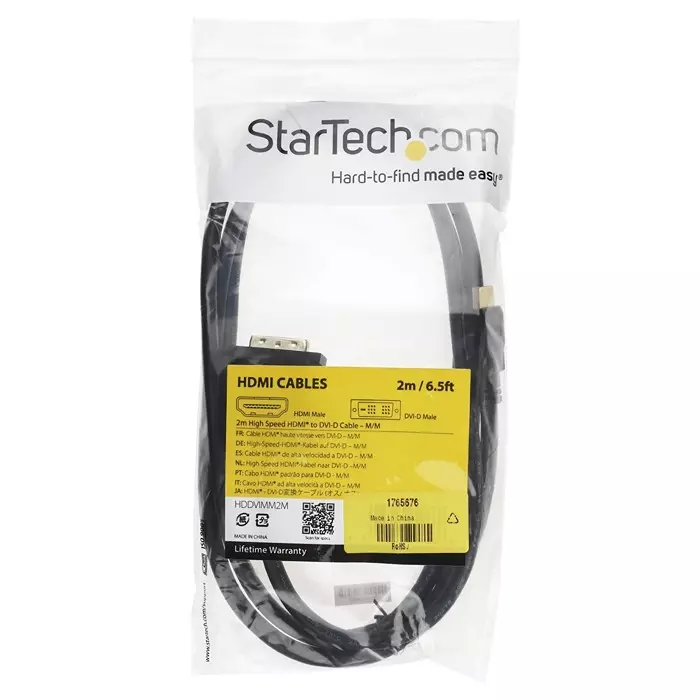 StarTech.com Male HDMI to Male DVI-D Single Link Cable High Speed 2m, HDDVIMM2M