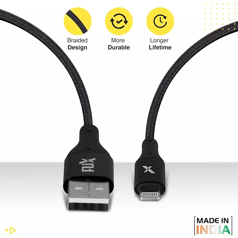 Flix Beetel Lightning Cable 480 Mbps Data Transfer Rate 1 m Cable Length Black, XCD-L103