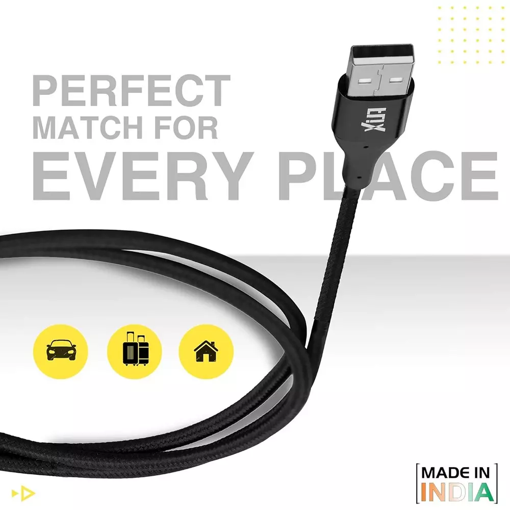 Flix Beetel Lightning Cable 480 Mbps Data Transfer Rate 1 m Cable Length Black, XCD-L103