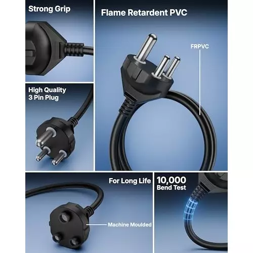 FEDUS Power Extension Cord Wire 3000 W TYPE-D 1.5 m Cable Length Male to Female 16 A Black