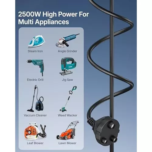 FEDUS Power Extension Cord Wire 3000 W TYPE-D 1.5 m Cable Length Male to Female 16 A Black