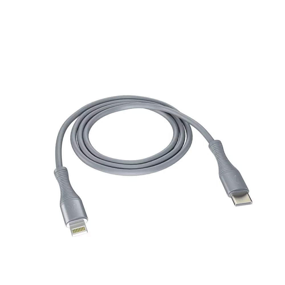 FINGERS Type-C to Lightning Cable 1 m Cable Length TPE (Round) Material 480 Mbps Transfer Speed Steel Grey Color, FMC-C2L2