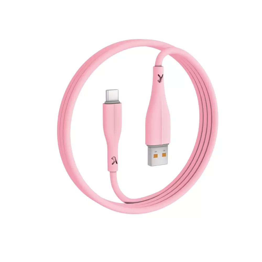 FINGERS USB-A to USB-C Cable 1 m Cable Length PVC Material 480 Mbps Transfer Speed Pastel Pink Color, COL-TypeC-02