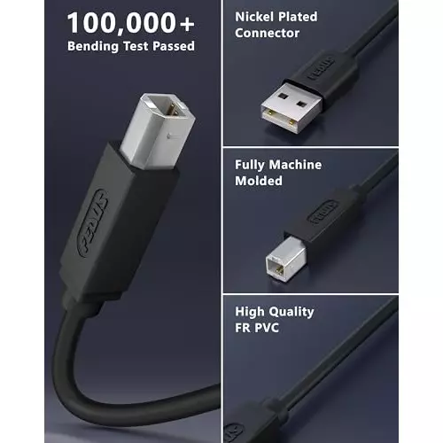 FEDUS USB A Male To USB B 2.0 Male Cord Cable ‎Black 1.5 m