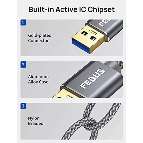 FEDUS 3.0 USB Extension Cable Grey 10 m