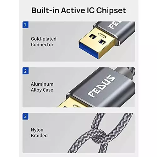 FEDUS 3.0 USB Extension Cable Grey 5 m