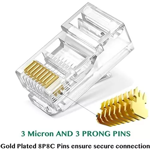 FEDUS RJ45 Cat6 Lan Connectors and Strain Relief Boots ‎Transparent for Solid or Stranded UTP Network (Pack of 40 Pcs)