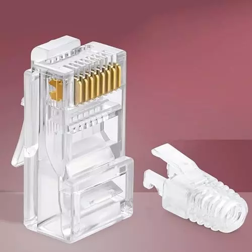 FEDUS RJ45 Cat6 Lan Connectors and Strain Relief Boots ‎Transparent for Solid or Stranded UTP Network (Pack of 40 Pcs)