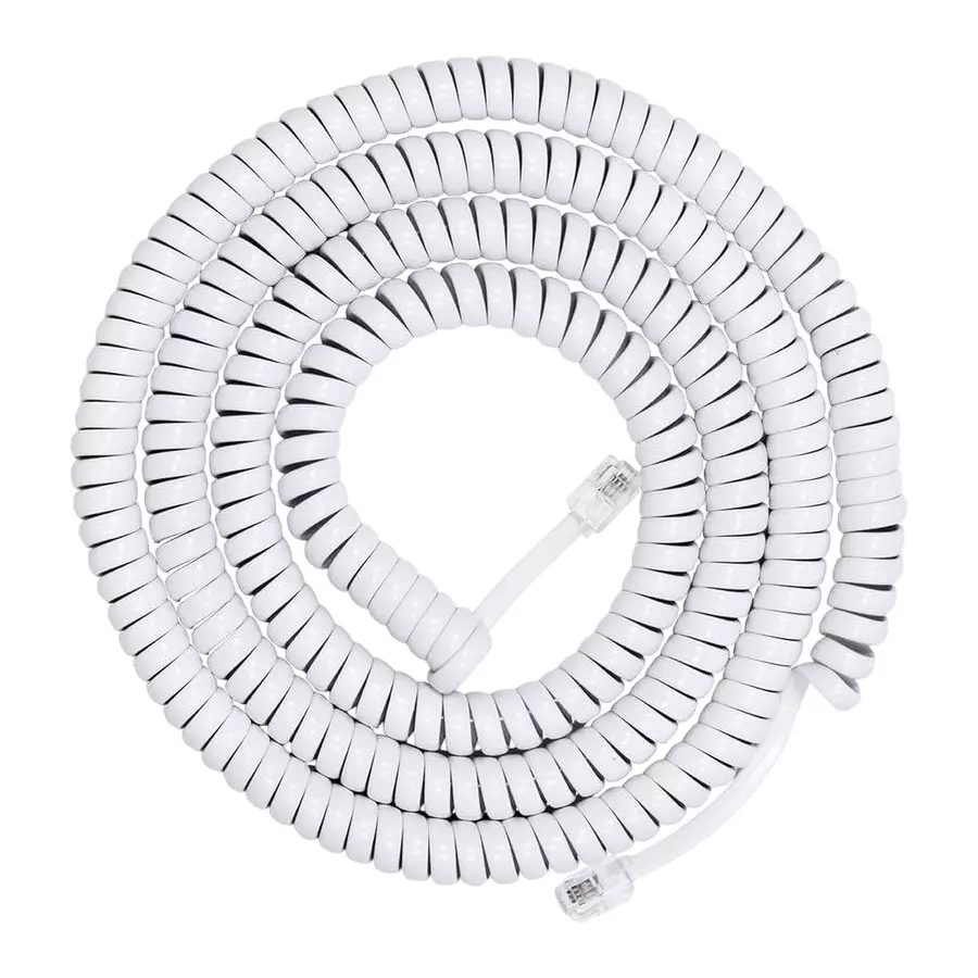 FEDUS 4P4C Spring Telephone Handset Cable White 2 m